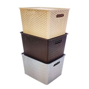 HomeStrap Rectangular Set Of 3 Large Plastic Storage Organizers/Baskets With Lid