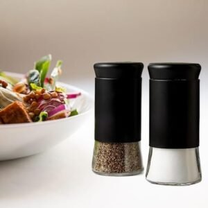 Salt Shaker for Professional Chef - Holder Seasoning Condiment Set with Glass Bottom (Set of 2)