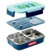 MILTON Meal Safe 3 Inner Stainless Steel Tiffin Box,Lunch Box for Kids Boys, Girls with Snap Lock Lid, 630 ml, Dark Blue