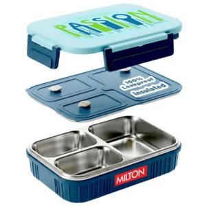 MILTON Meal Safe 3 Inner Stainless Steel Tiffin Box,Lunch Box for Kids Boys, Girls with Snap Lock Lid, 630 ml, Dark Blue