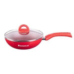 Wonderchef Granite Non-Stick Wok with Glass Lid 24cm for Kitchen, 2.7L