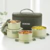 Borosil Glory Green Stainless Steel Lunchbox with Bag | 4 pcs Set (460 ml x 2 + 280 ml x 2)