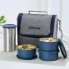 Borosil Carrymore Microwavable Stainless Steel Lunchbox with Bag | 4pc Set (300ml x 3 Round Container + 500ml x 1 Tumbler)