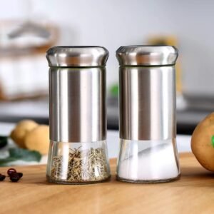 Salt Shaker for Professional Chef -Holder Seasoning Condiment Set with Glass Bottom, (Pack of 2)